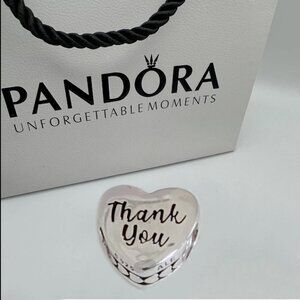 Pandora Thank You Charm Heart Bead for Bracelet Pendant S925 Sterling Silver